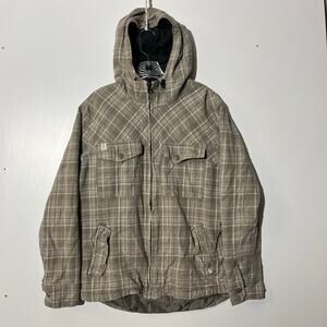 BillaBong Embroidered 100% Cotton Full Zip Up Plaid Gray Jacket Size Men’s Large